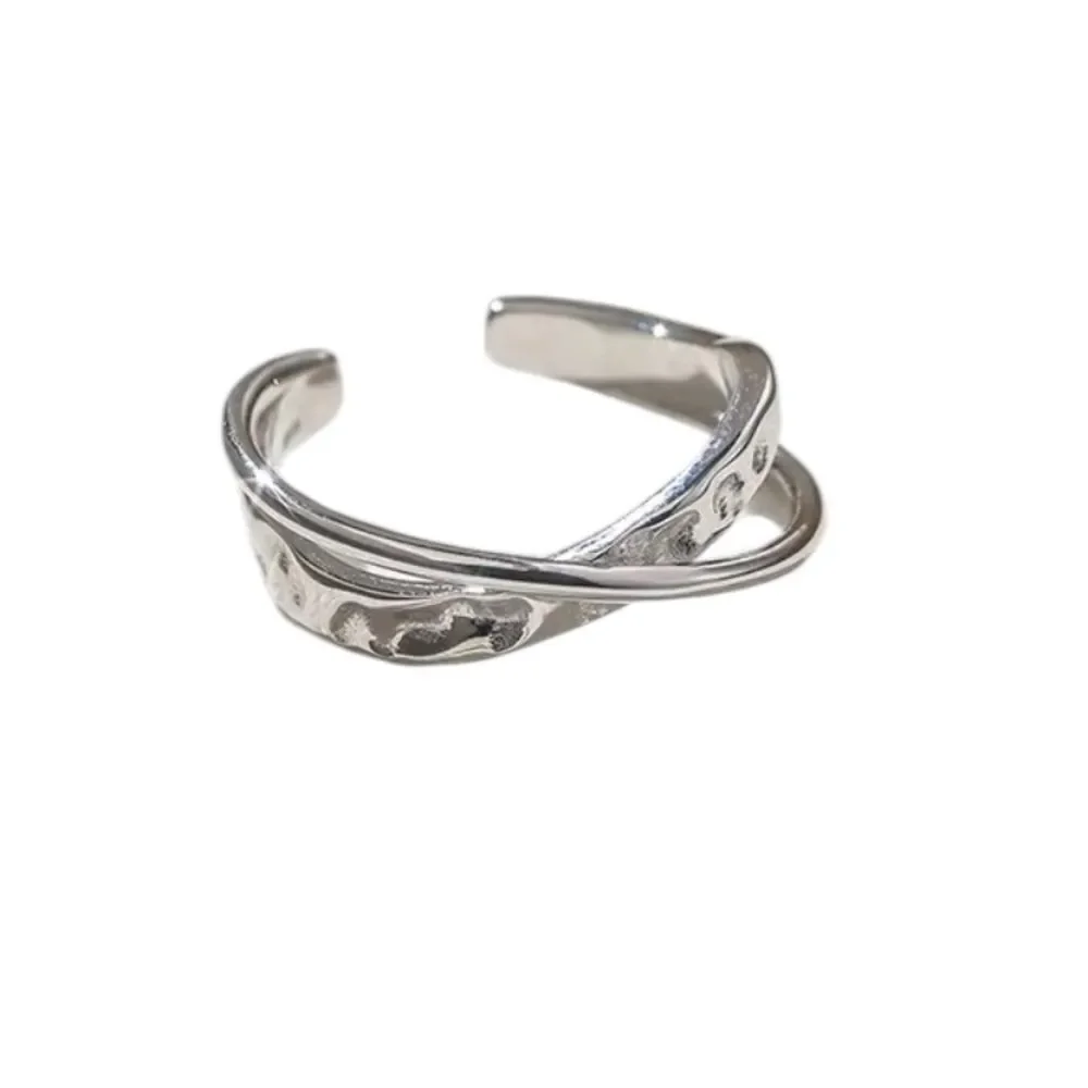 ENA 925 Sterling Silver hammered Cris Cross Shaped Adjustable Ring